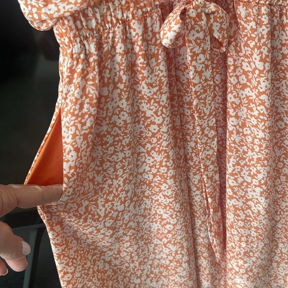 Sienna Sky Ditsy Floral V Neck Flutter Sleeve Orange/White Summer Midi Dress - Picture 12 of 16